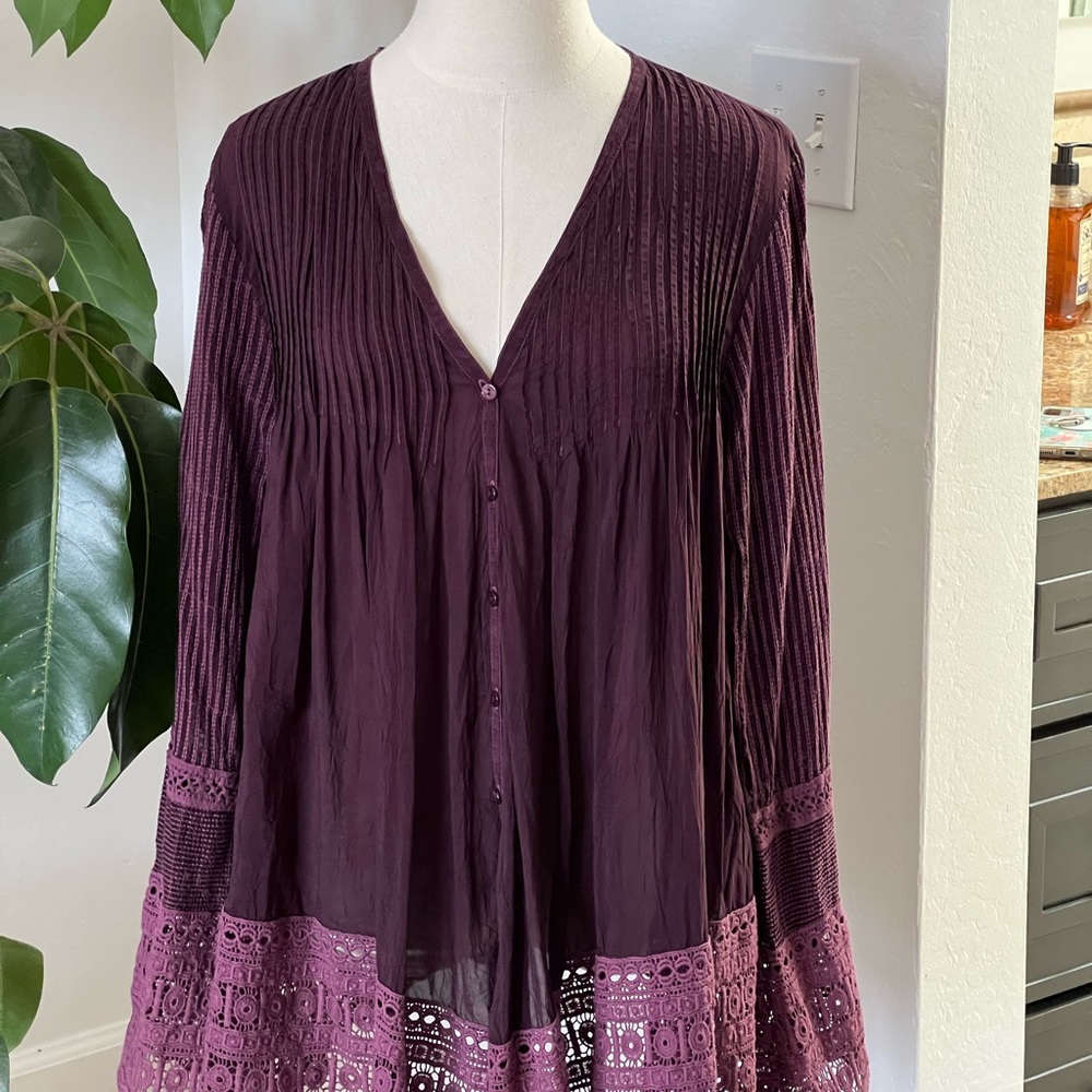 Johnny Was Aubergine Boho Bell Sleeve Blouse / Tunic (M)